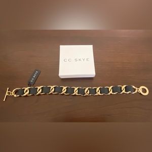 CC Skye Gold and Black Leather Double Wrap Bracelet.